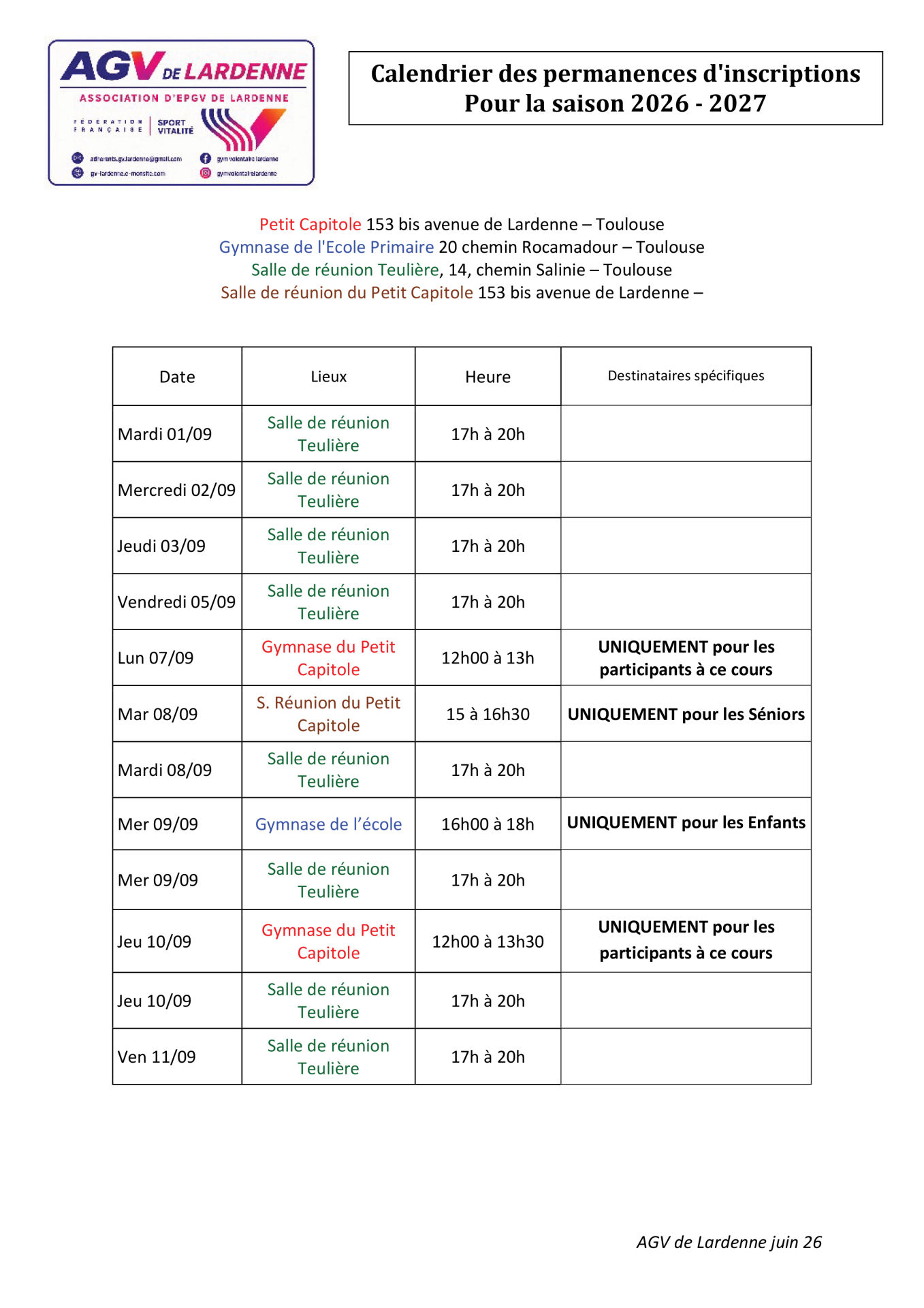 26 27 10 calendrier permanences inscriptions